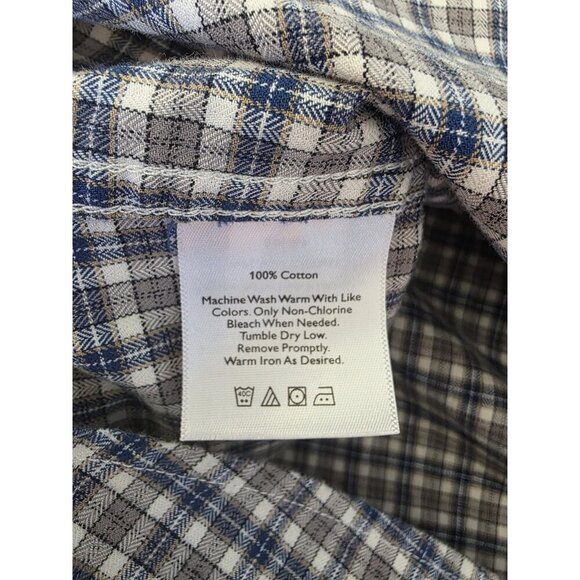 Eddie Bauer Cotton Button Up Mens Size M Blue Gray White Plaid Relaxed Fit EUC - Picture 6 of 9